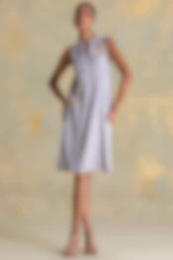 Smoke Grey Linen Blend Floral Embroidered Sleeveless Summer Dress by Kaveri at Pernia's Pop Up Shop