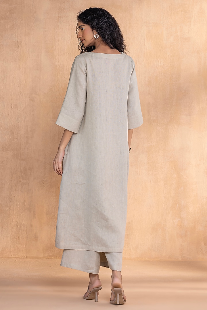 Moss-Colored Linen Hand-Screen Printed Co-Ord Set by Kaveri at Pernia's Pop Up Shop