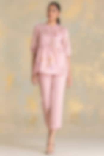 Blush Linen Blend Floral Printed Co-Ord Set by Kaveri at Pernia's Pop Up Shop