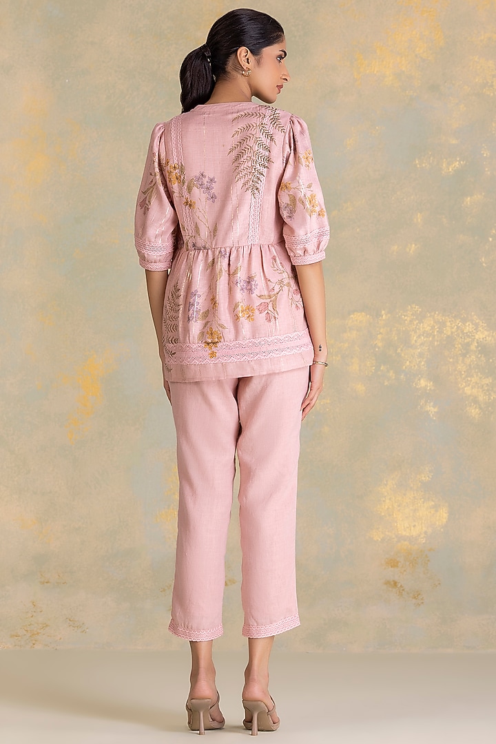 Blush Linen Blend Screen Printed Top by Kaveri at Pernia's Pop Up Shop