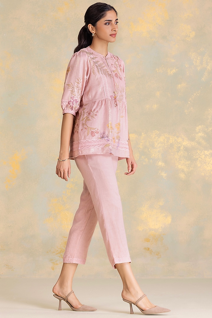 Blush Linen Blend Screen Printed Top by Kaveri at Pernia's Pop Up Shop
