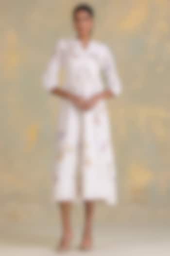 Off-White Linen Blend Screen Printed Vacation Dress by Kaveri at Pernia's Pop Up Shop