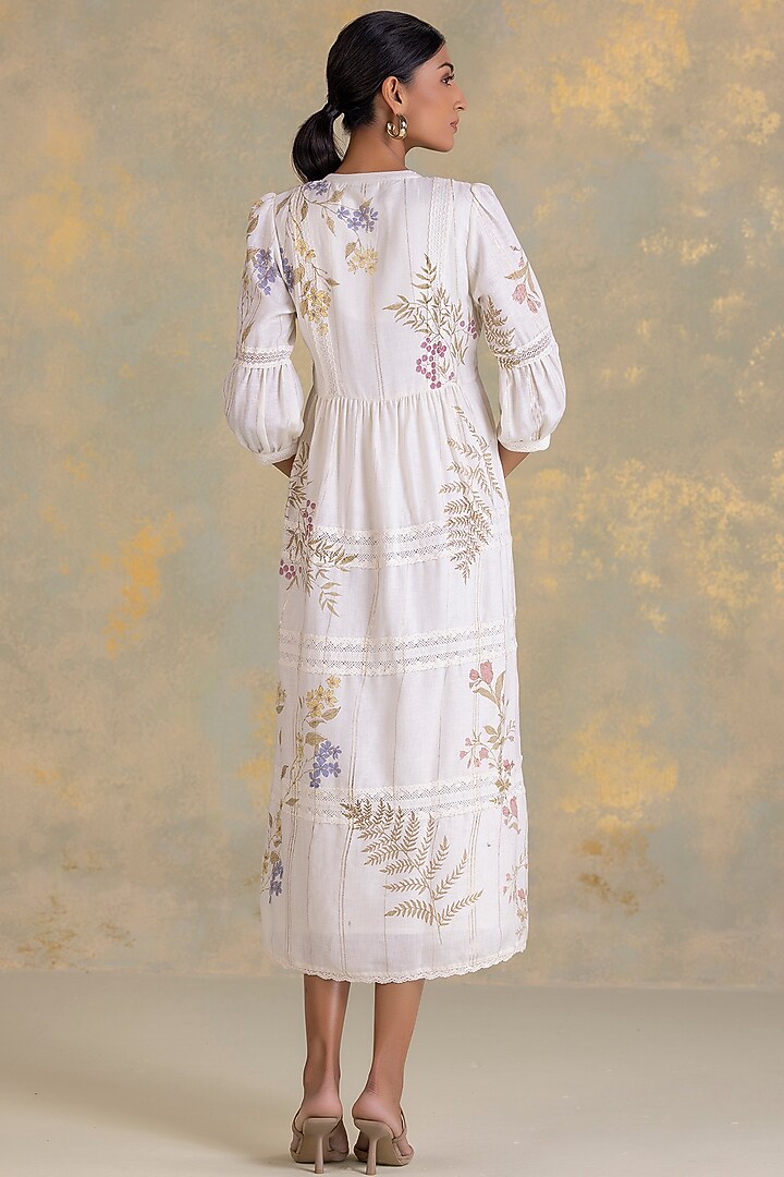Off-White Linen Blend Screen Printed Vacation Dress by Kaveri at Pernia's Pop Up Shop