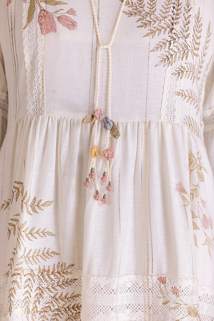 Off-White Linen Blend Screen Printed Vacation Dress by Kaveri at Pernia's Pop Up Shop