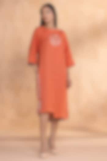Tangerine Linen Hand-Screen Printed Summer Dress by Kaveri at Pernia's Pop Up Shop