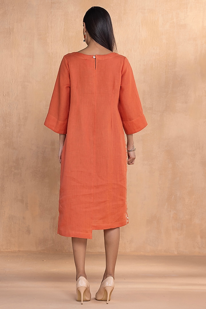Tangerine Linen Hand-Screen Printed Summer Dress by Kaveri at Pernia's Pop Up Shop