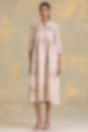 Natural Beige Linen Blend Screen Printed Vacation Dress by Kaveri at Pernia's Pop Up Shop