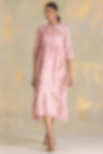Blush Linen Blend Screen Printed Vacation Dress by Kaveri at Pernia's Pop Up Shop