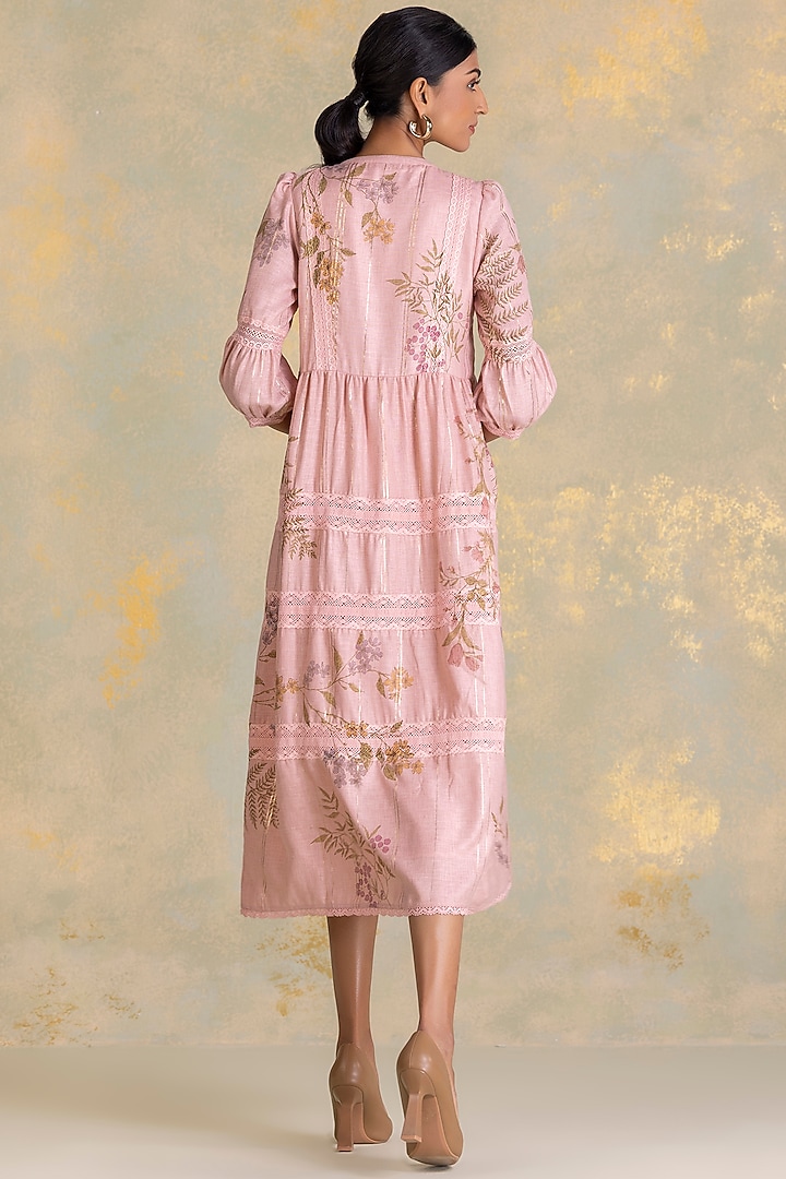Blush Linen Blend Screen Printed Vacation Dress by Kaveri at Pernia's Pop Up Shop