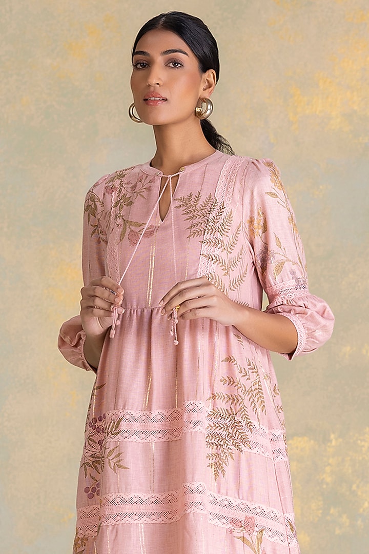 Blush Linen Blend Screen Printed Vacation Dress by Kaveri at Pernia's Pop Up Shop