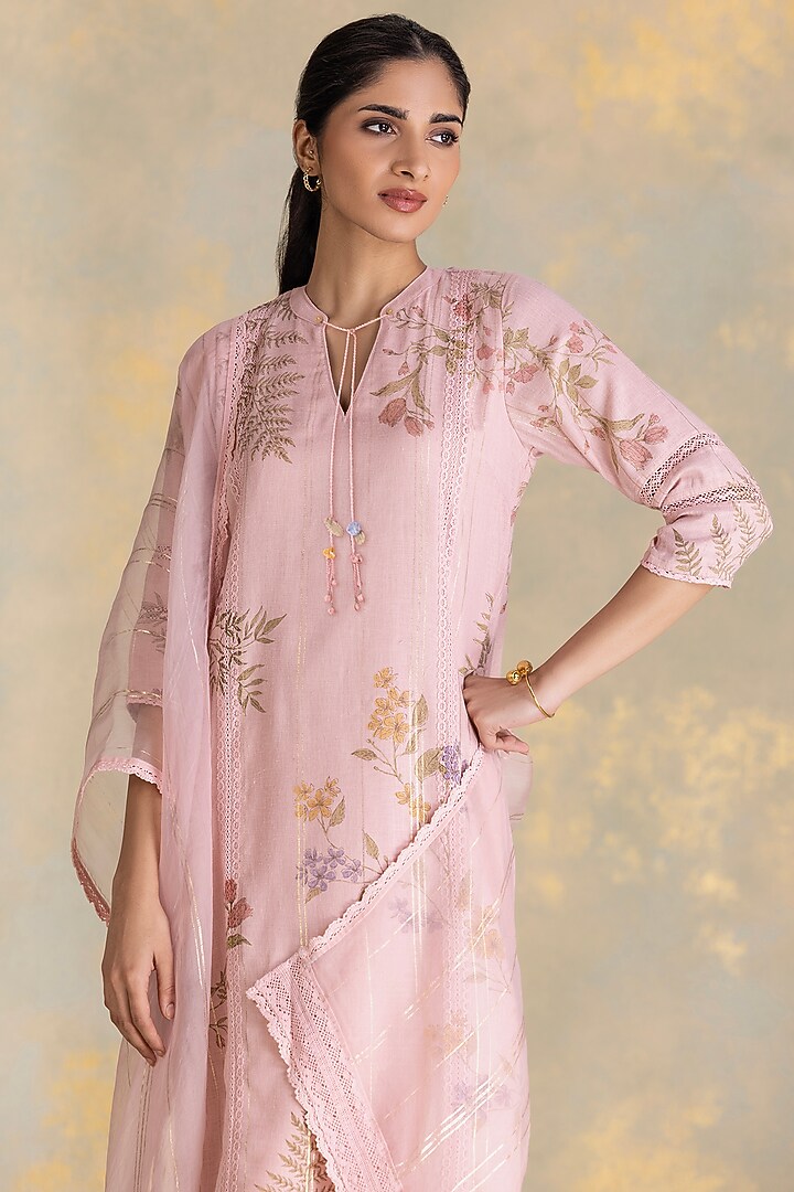 Blush Linen Blend Screen Printed Kurta Set by Kaveri at Pernia's Pop Up Shop