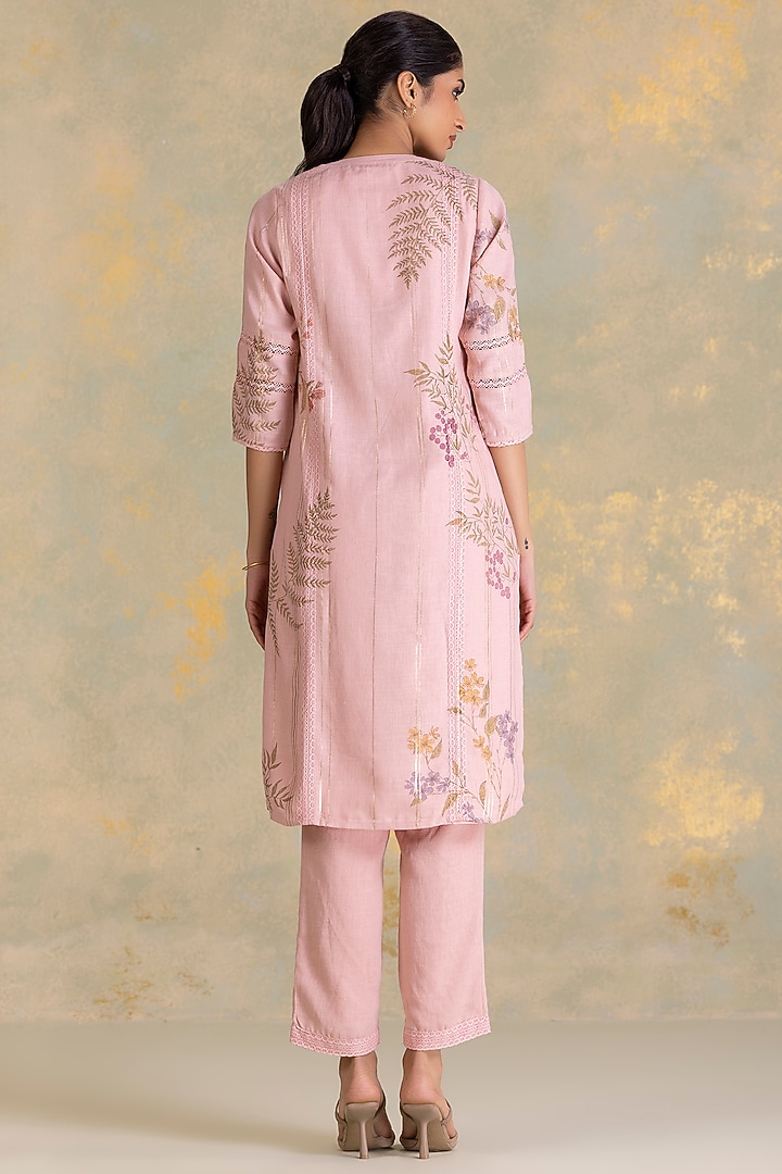 Blush Linen Blend Screen Printed Kurta Set by Kaveri at Pernia's Pop Up Shop