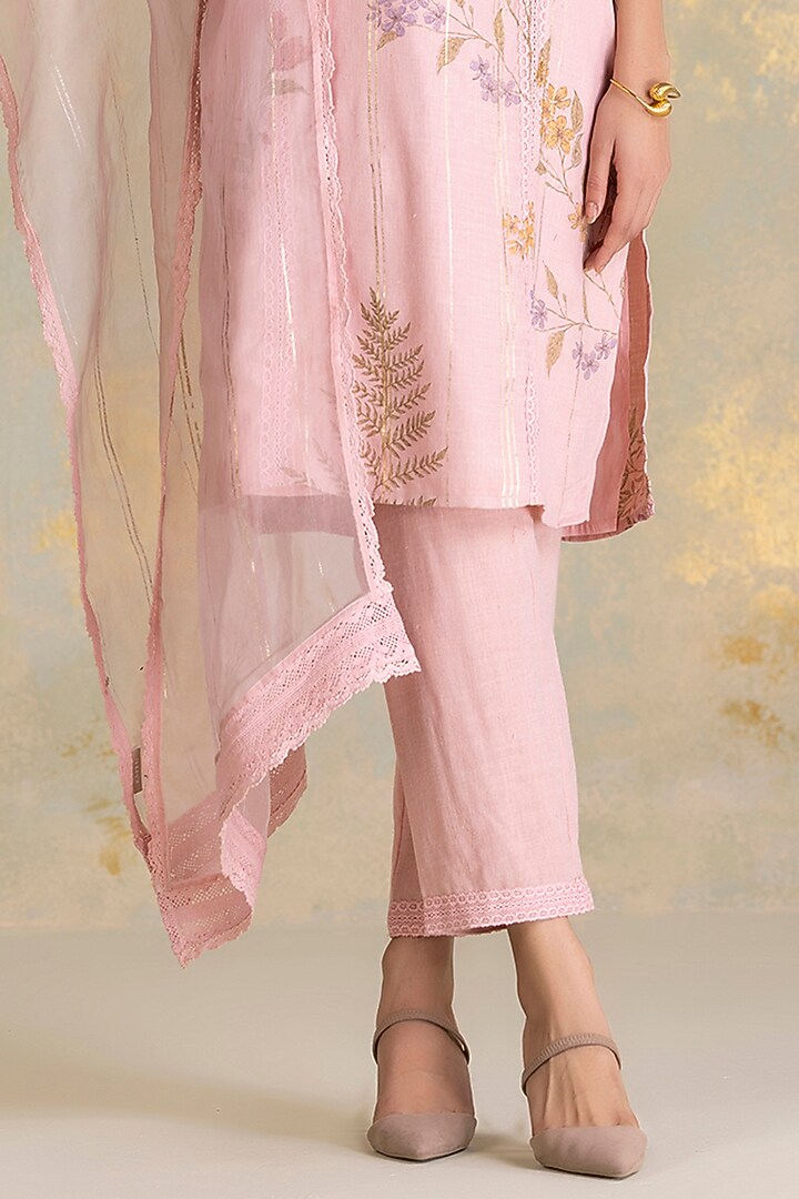 Blush Linen Blend Screen Printed Kurta Set by Kaveri at Pernia's Pop Up Shop