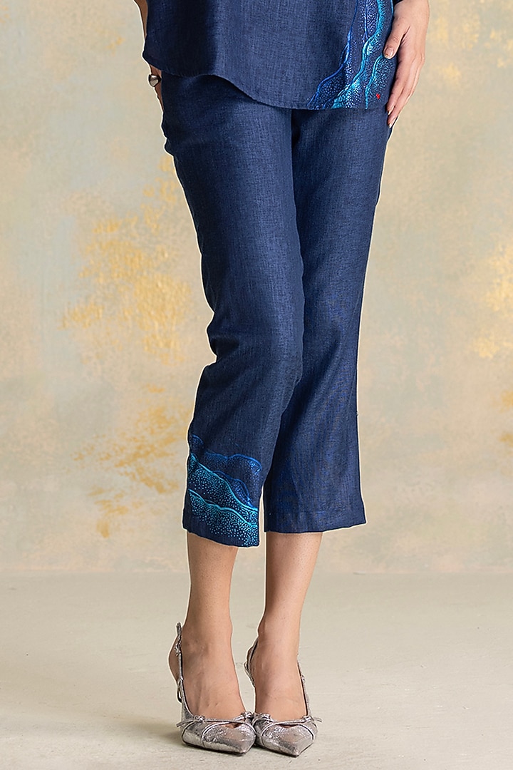 Navy Linen Blend Thread Embroidered Co-Ord Set by Kaveri at Pernia's Pop Up Shop