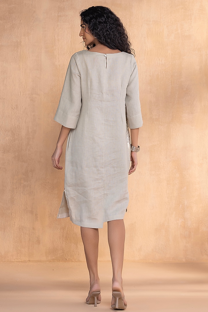Moss-Colored Linen Hand-Screen Printed Summer Dress by Kaveri at Pernia's Pop Up Shop