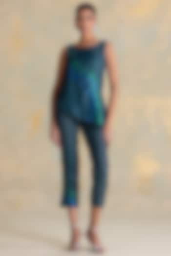 Forest-Colored Linen Blend Thread Embroidered Co-Ord Set by Kaveri at Pernia's Pop Up Shop