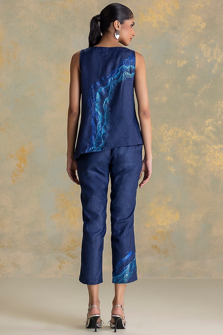 Navy Linen Blend Thread Embroidered Co-Ord Set by Kaveri at Pernia's Pop Up Shop