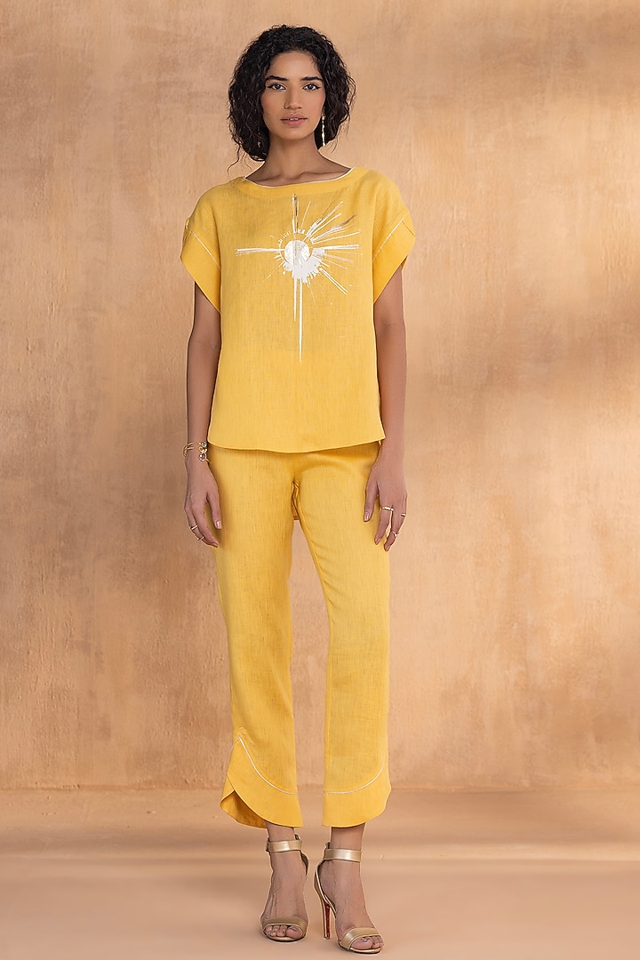 Sun-Colored Linen Hand-Screen Printed Co-Ord Set by Kaveri at Pernia's Pop Up Shop
