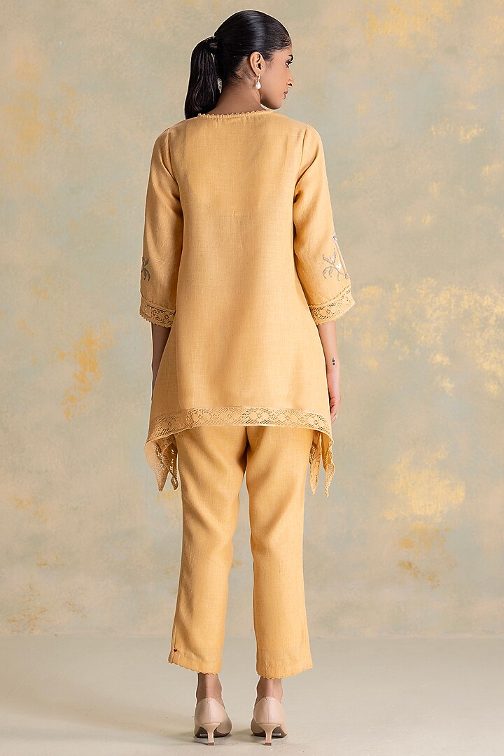 Cashew-Colored Linen Blend Embroidered Top by Kaveri at Pernia's Pop Up Shop