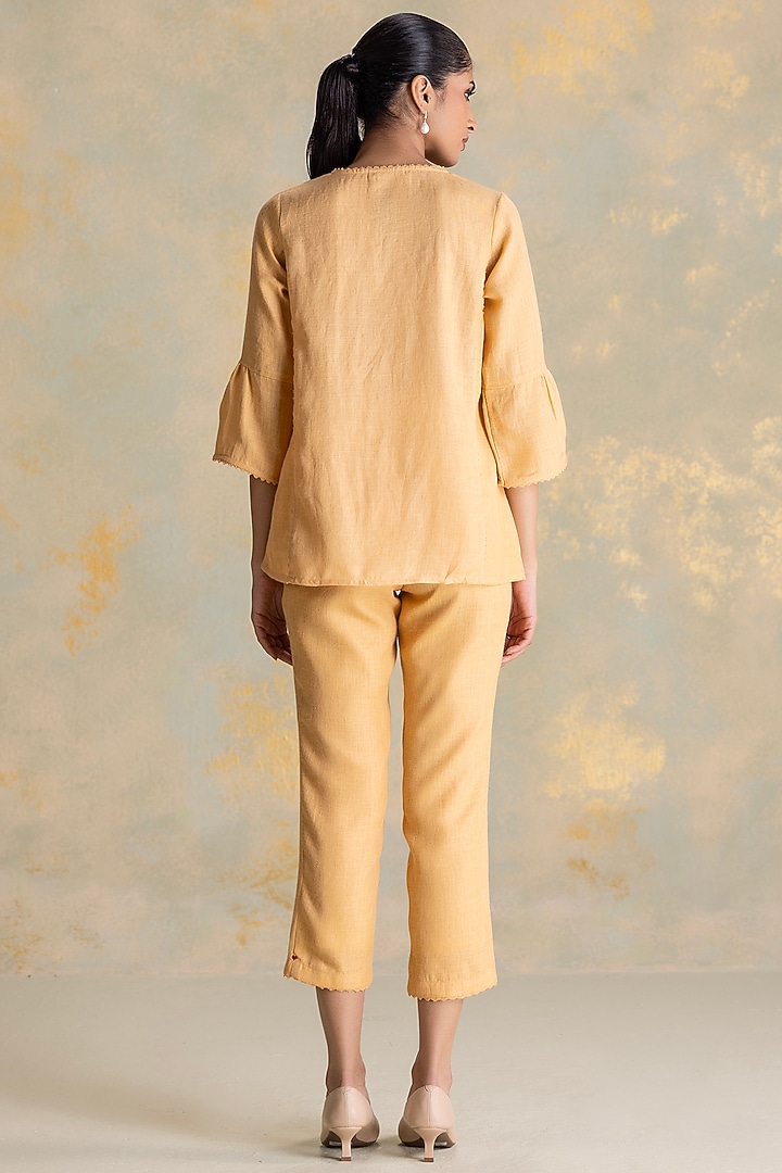 Cashew-Colored Linen Blend 3D Embroidered Co-Ord Set by Kaveri at Pernia's Pop Up Shop