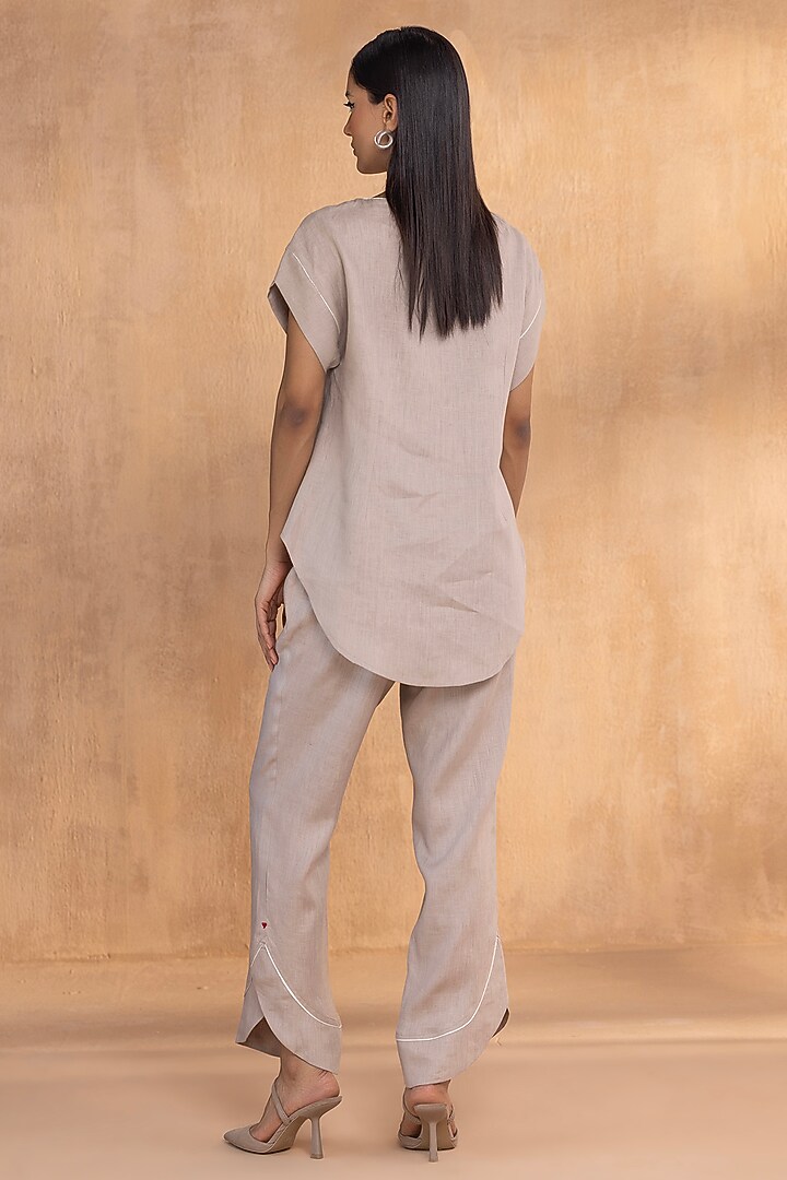 Cement-Colored Linen Hand-Screen Printed Co-Ord Set by Kaveri at Pernia's Pop Up Shop