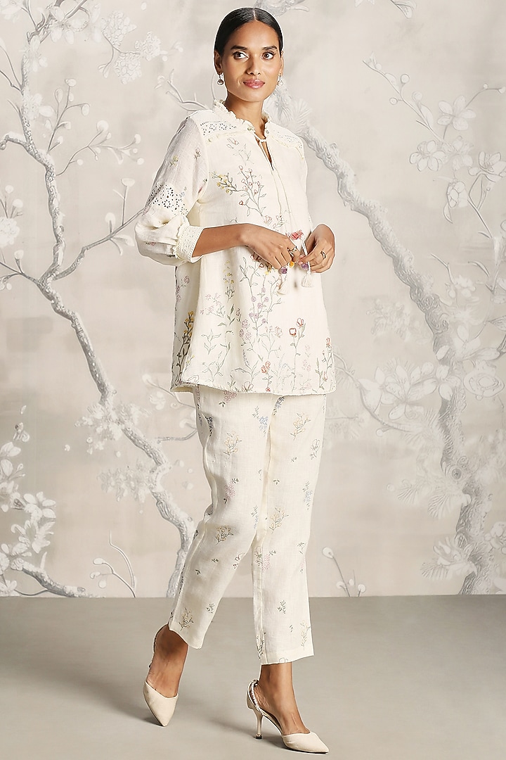 Off-White Linen Screen Printed Co-Ord Set by Kaveri at Pernia's Pop Up Shop