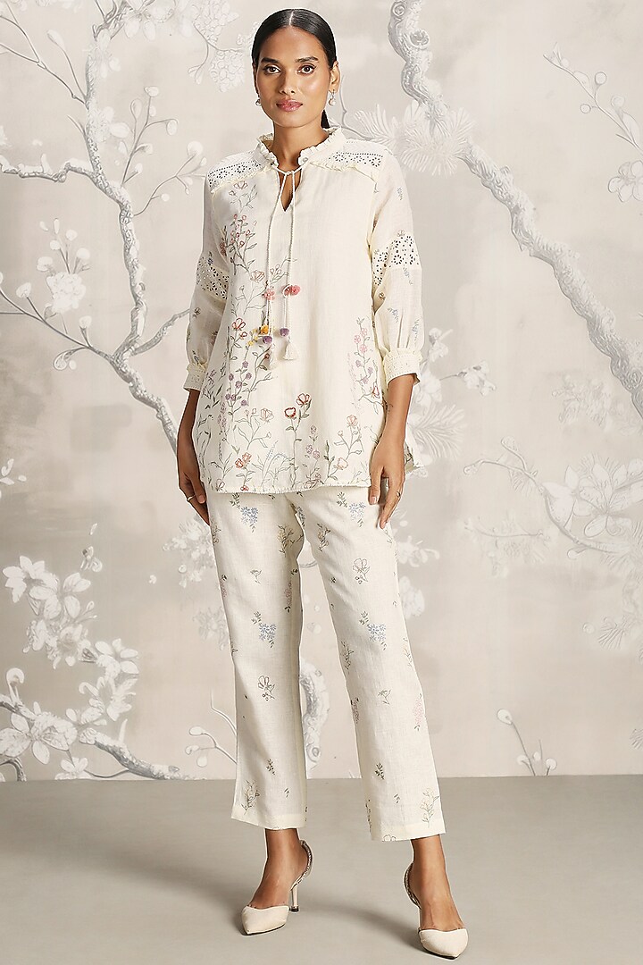 Off-White Linen Screen Printed Co-Ord Set by Kaveri at Pernia's Pop Up Shop