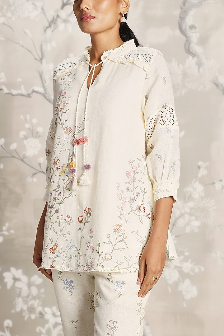 Off-White Linen Screen Printed Co-Ord Set by Kaveri at Pernia's Pop Up Shop