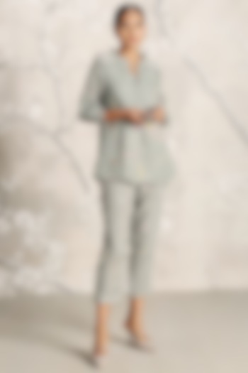 Jade Green Linen Screen Printed Co-Ord Set by Kaveri at Pernia's Pop Up Shop