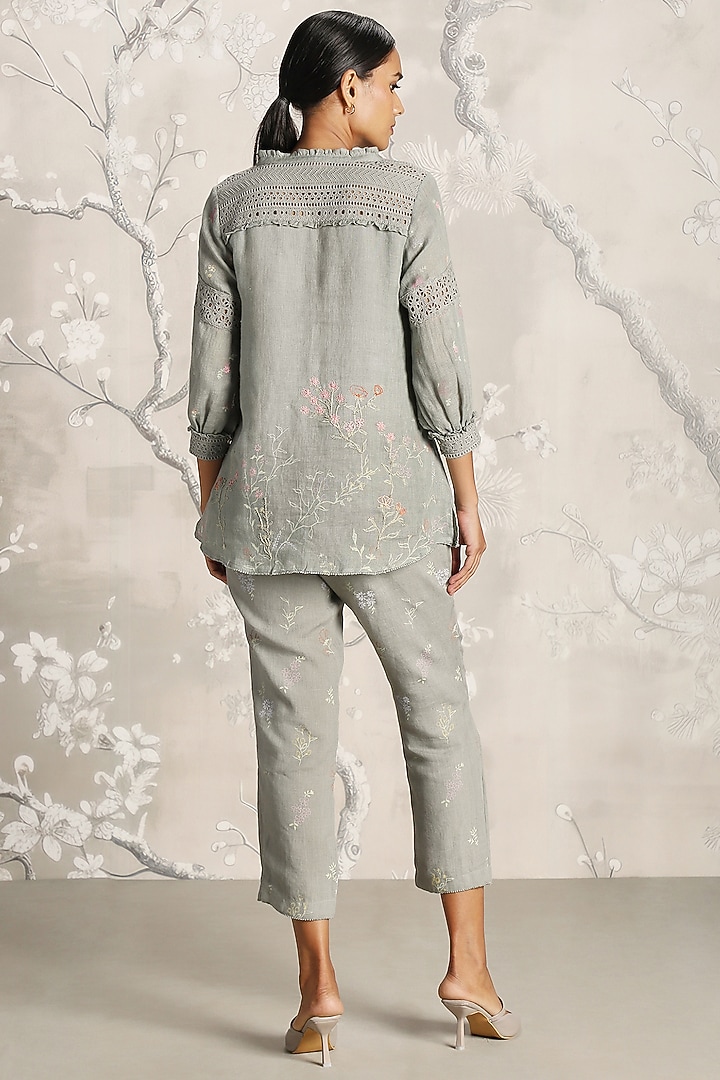 Jade Green Linen Screen Printed Co-Ord Set by Kaveri at Pernia's Pop Up Shop