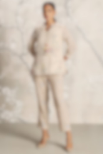 Sand Colored Linen Screen Printed Co-Ord Set by Kaveri at Pernia's Pop Up Shop