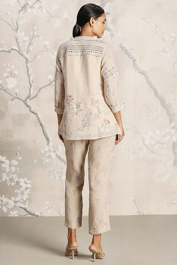 Sand Colored Linen Screen Printed Co-Ord Set by Kaveri at Pernia's Pop Up Shop