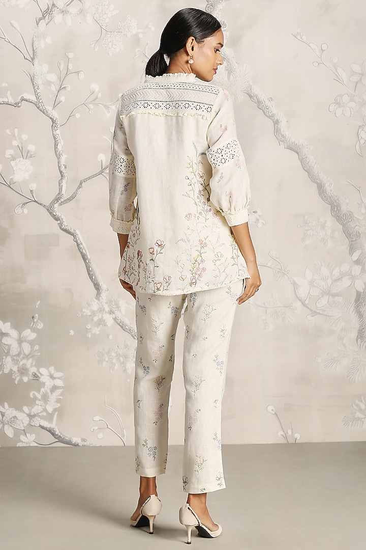 Off-White Linen Hand Screen Printed Top by Kaveri at Pernia's Pop Up Shop