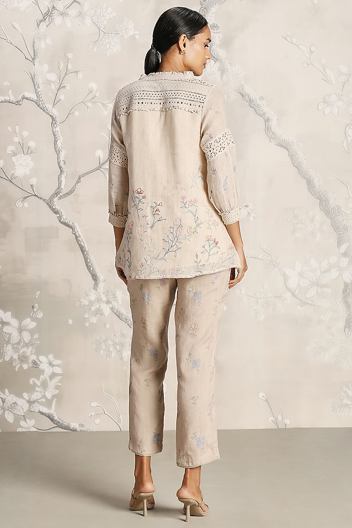 Sand-Colored Linen Hand Screen Printed Top by Kaveri at Pernia's Pop Up Shop