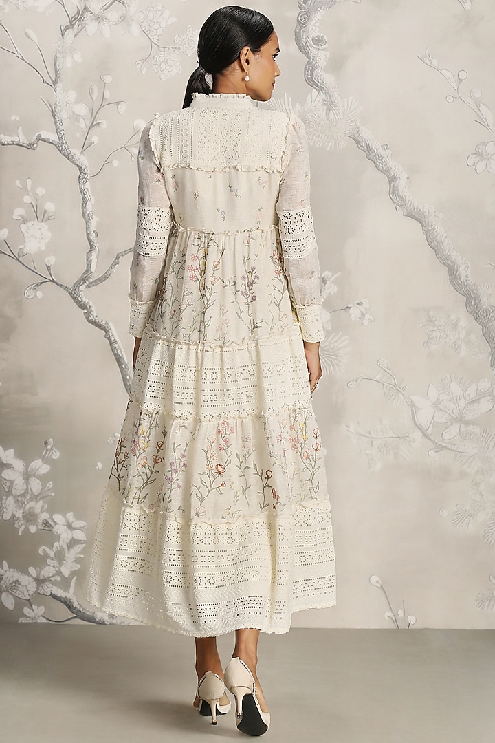 Off-White Linen Hand Screen Printed Maxi Vacation Dress by Kaveri at Pernia's Pop Up Shop