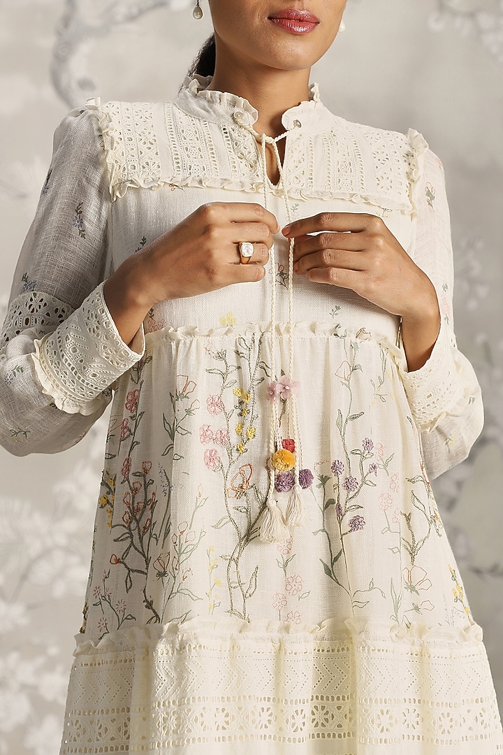 Off-White Linen Hand Screen Printed Maxi Vacation Dress by Kaveri at Pernia's Pop Up Shop