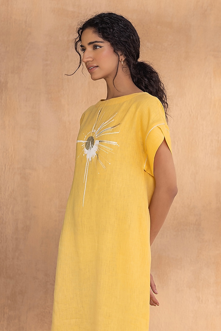 Sun-Colored Linen Hand-Screen Printed Summer Dress by Kaveri at Pernia's Pop Up Shop