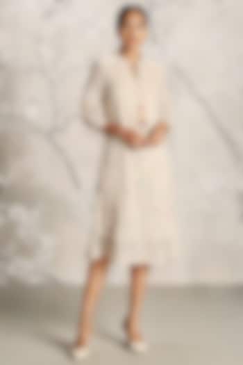 Sand-Colored Linen Hand Screen Printed Midi Cocktail Dress by Kaveri at Pernia's Pop Up Shop