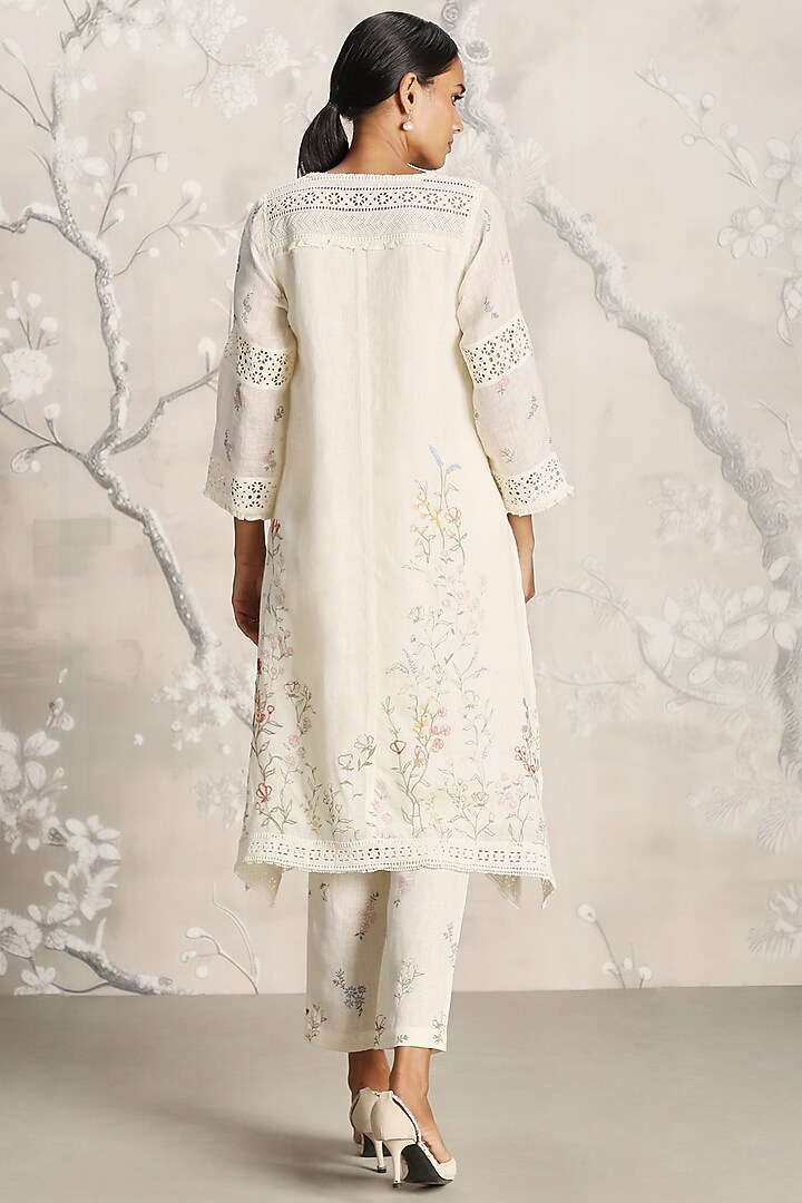 Off-White Linen Screen Printed Tunic Set by Kaveri at Pernia's Pop Up Shop