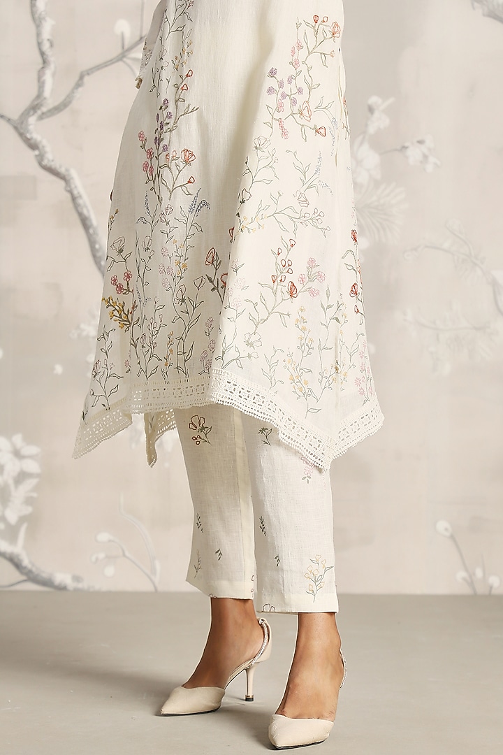 Off-White Linen Screen Printed Tunic Set by Kaveri at Pernia's Pop Up Shop