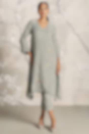 Jade Green Linen Screen Printed Tunic Set by Kaveri at Pernia's Pop Up Shop