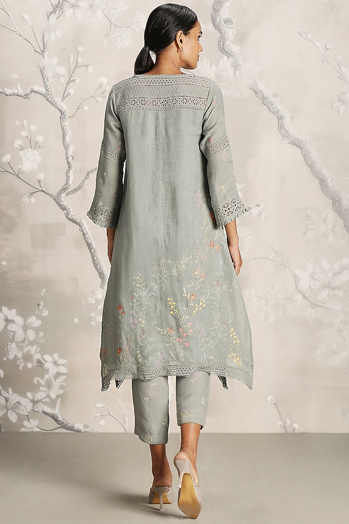 Jade Green Linen Screen Printed Tunic Set by Kaveri at Pernia's Pop Up Shop