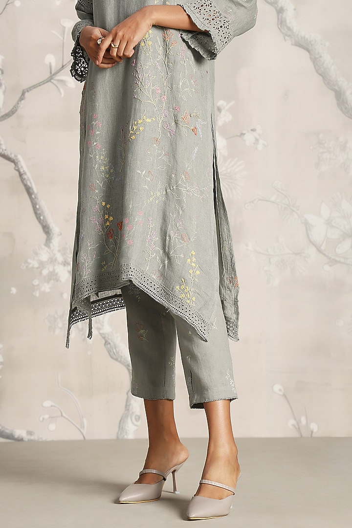 Jade Green Linen Screen Printed Tunic Set by Kaveri at Pernia's Pop Up Shop