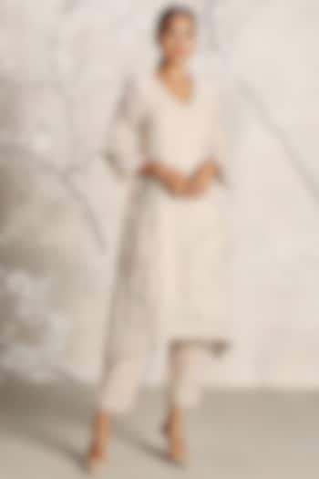 Sand-Colored Linen Screen Printed Tunic Set by Kaveri at Pernia's Pop Up Shop
