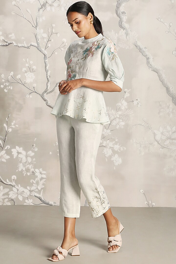 Bonny-Colored Linen Hand Printed Co-Ord Set by Kaveri at Pernia's Pop Up Shop