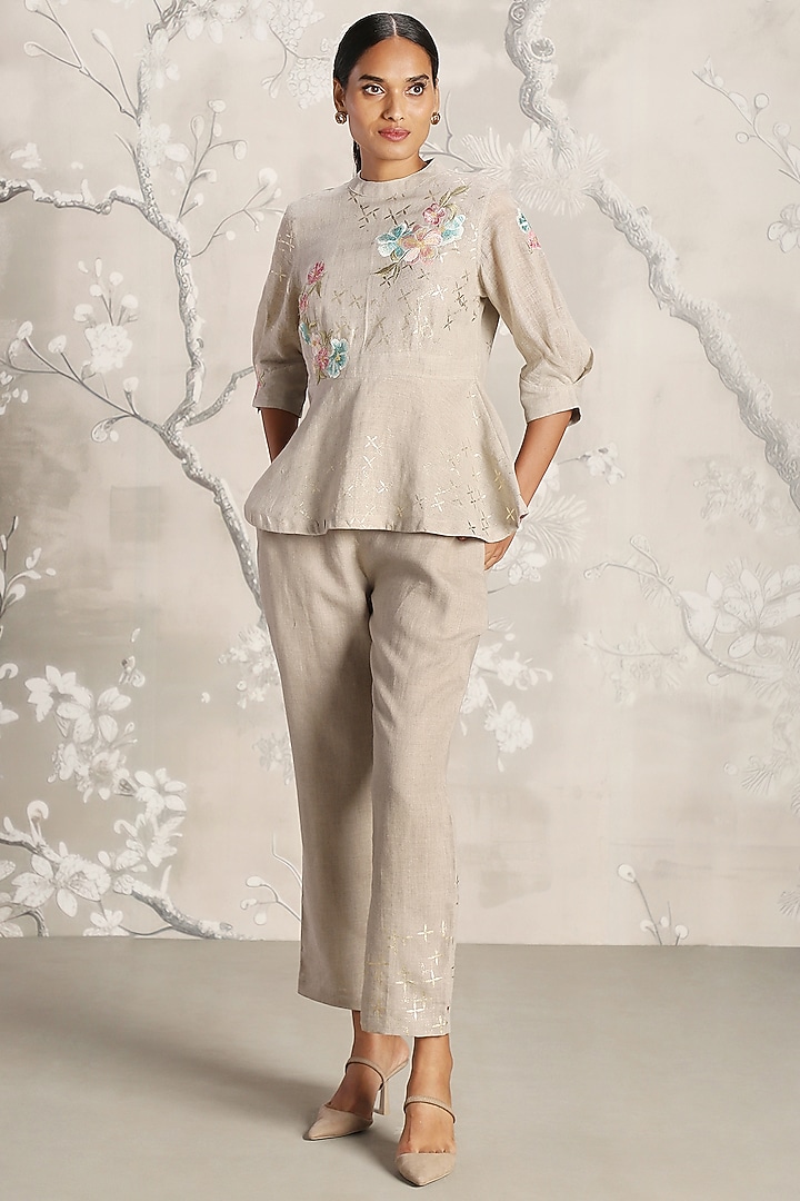 Natural-Colored Linen Hand Printed Co-Ord Set by Kaveri at Pernia's Pop Up Shop