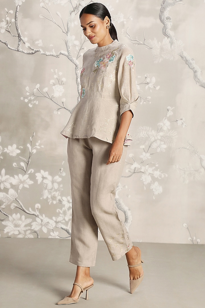 Natural-Colored Linen Hand Printed Co-Ord Set by Kaveri at Pernia's Pop Up Shop