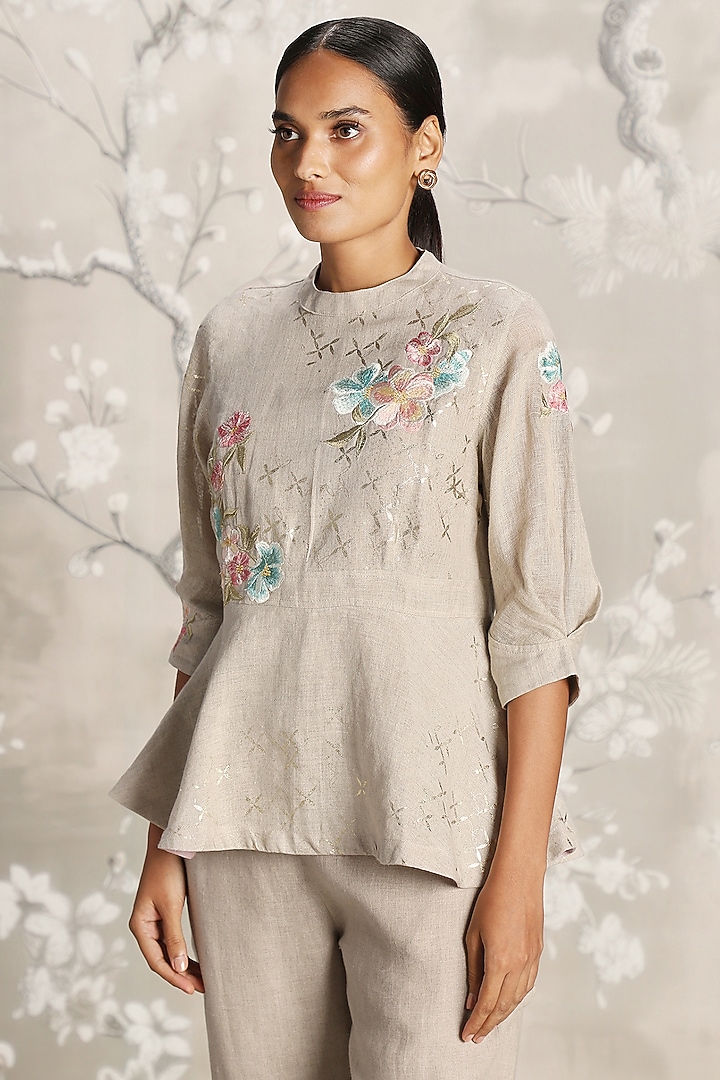 Natural-Colored Linen Hand Printed Co-Ord Set by Kaveri at Pernia's Pop Up Shop