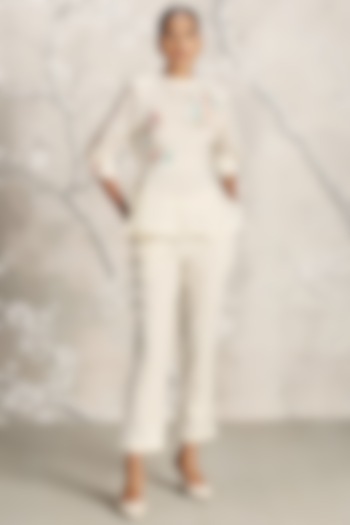 Off-White Linen Hand Printed Co-Ord Set by Kaveri at Pernia's Pop Up Shop
