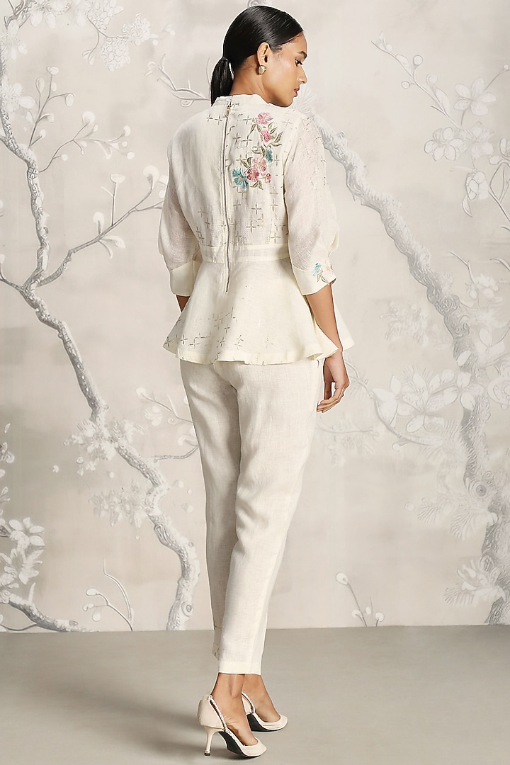 Off-White Linen Hand Printed Co-Ord Set by Kaveri at Pernia's Pop Up Shop